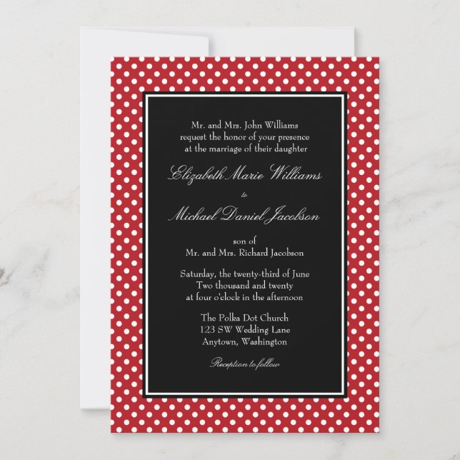 Red White Black Polka Dot Wedding Invitations (Front)
