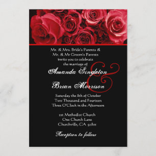 Red White Black Rose Bouquet Wedding Invitation