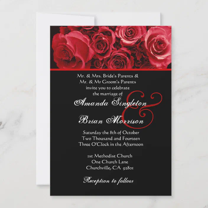 Red White Black Rose Bouquet Wedding Invitation Zazzle Com