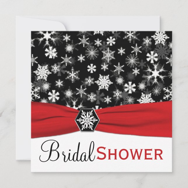 Red, White, Black Snowflakes Bridal Shower Invite (Front)