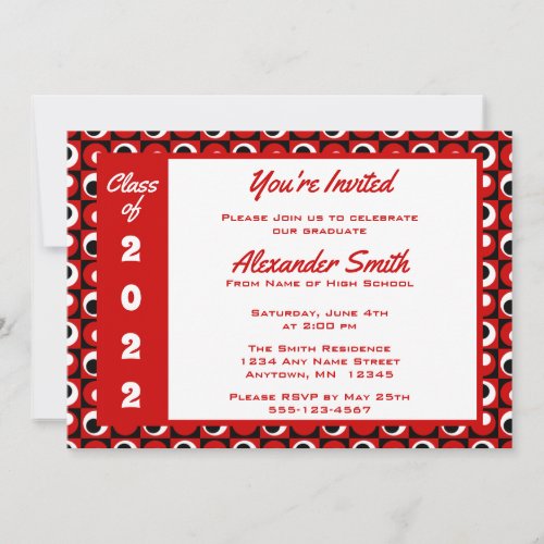 Red White Black Square Dot Border Graduation Party Invitation