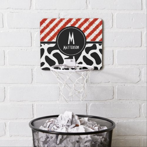 Red White Black Stripe Monogram Personalize Mini Basketball Hoop