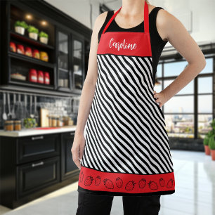 Red, White & Black Stripes & Strawberries Apron