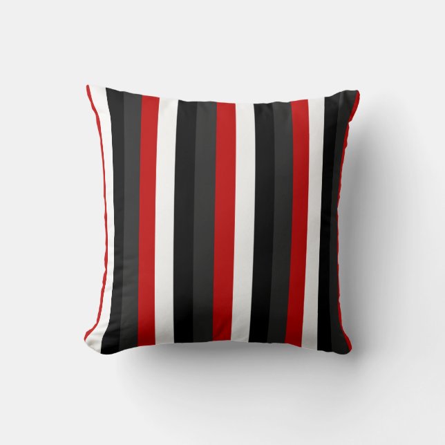 Red White Black STRIPES Throw Pillow (Front)