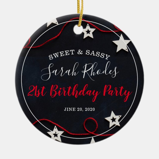 Red White & Black Sweet And Sassy Stars Birthday Ceramic Ornament (Front)