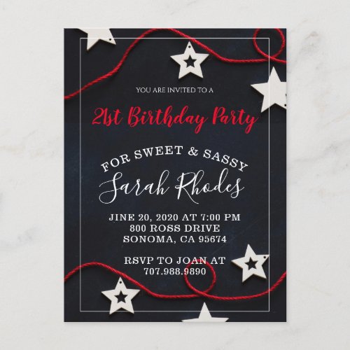 Red White  Black Sweet And Sassy Stars Birthday Invitation Postcard