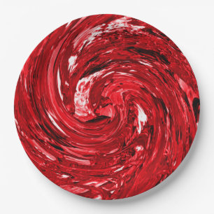 Red White Black Swirl Design Paper Plates