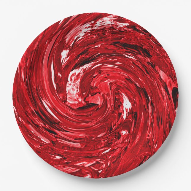 Red White Black Swirl Design  Paper Plates (Front)