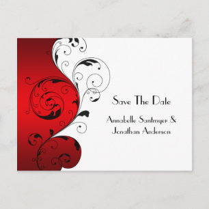 Red White Black Swirls Save The Date Announcement Postcard