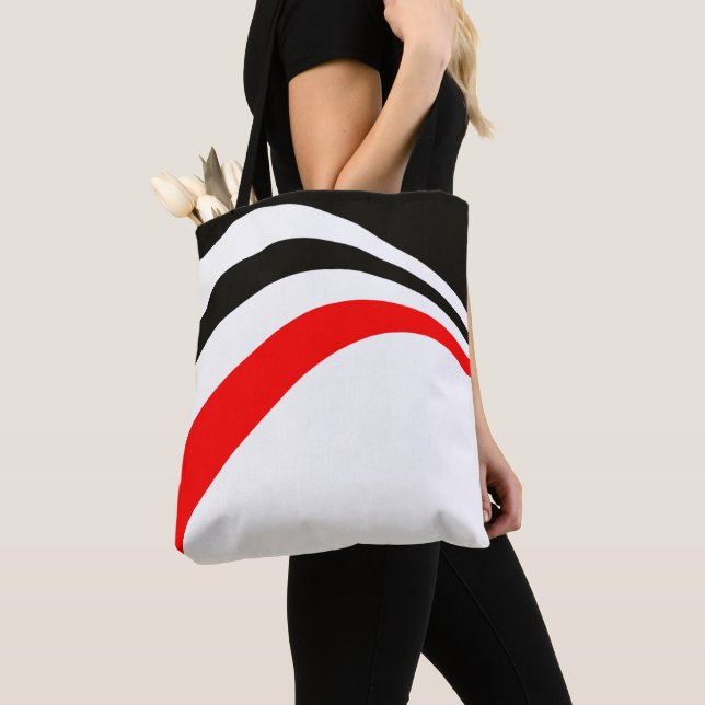 Red white black trend modern stripes tote bag (Close Up)