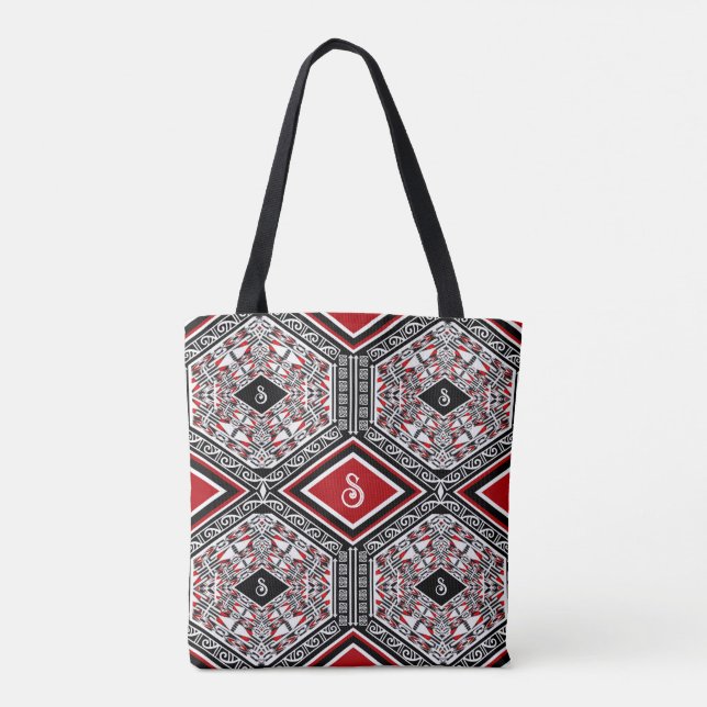 Red, White & Black Tribal Tapestry Tote Bag (Back)