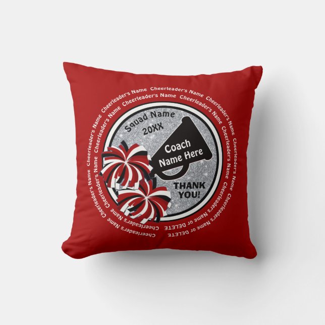 Red, White, Black Unique Cheer Coach Gifts, Cheer Throw Pillow (Front)