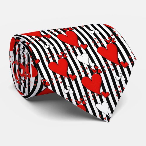 Red White Black Valentine Heart Mens Tie