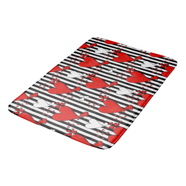 Red White Black Valentine Hearts Bathroom Mat (Angled)