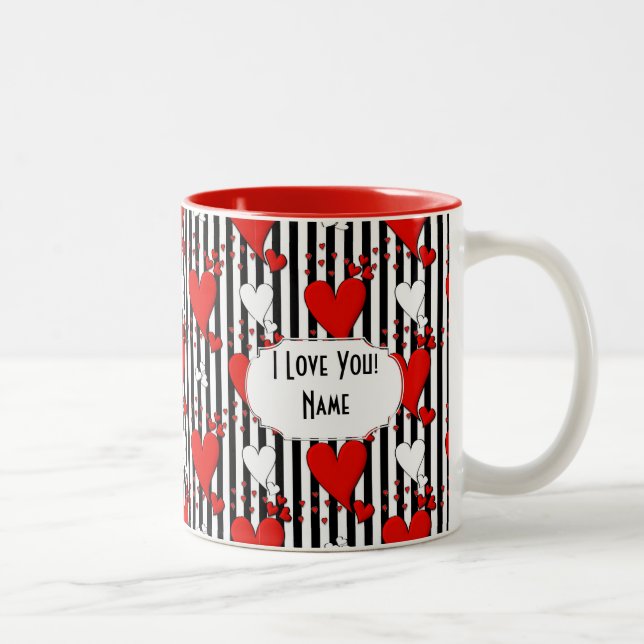 Red White Black Valentine Hearts Coffee Mug (Right)