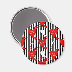 Red White Black Valentine Hearts Magnet