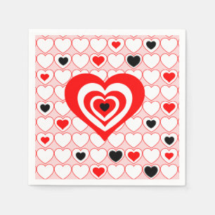 Red, White, Black Valentine Hearts Paper Plate Napkins