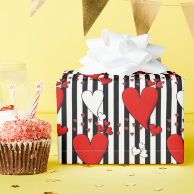 Red White Black Valentine Hearts Wrapping Paper (Birthday Party)