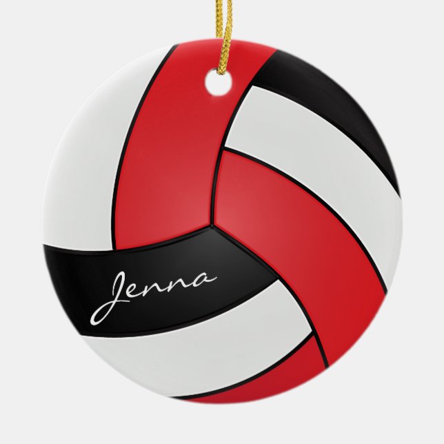 Red, White & Black 🏐 Volleyball - Personalize Ceramic Ornament (Front)