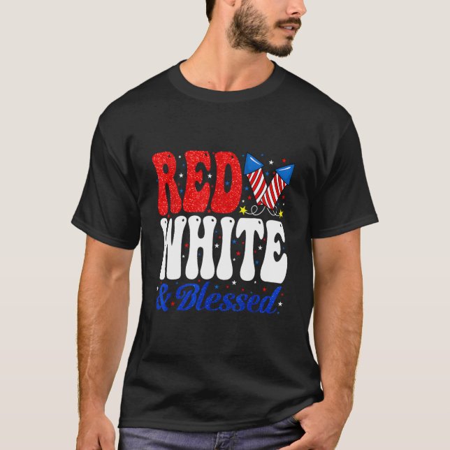 Red White Blessed 4Th Of July Patriotic T-Shirt (Front)