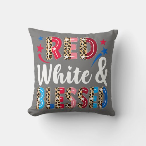 Red White Blessed 4th of July Patriotic Women Throw Pillow