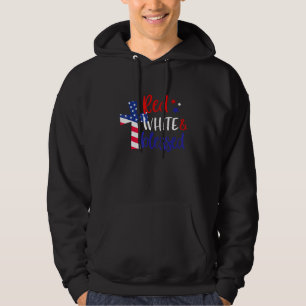 Red White Blessed American Jesus Cross Christian 4 Hoodie