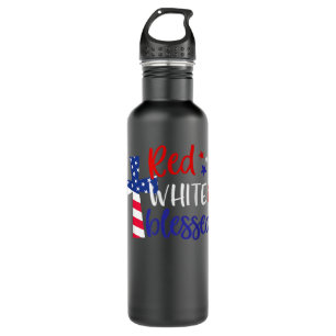Red White Blessed American Jesus Cross Christian 4 Stainless Steel Water Bottle