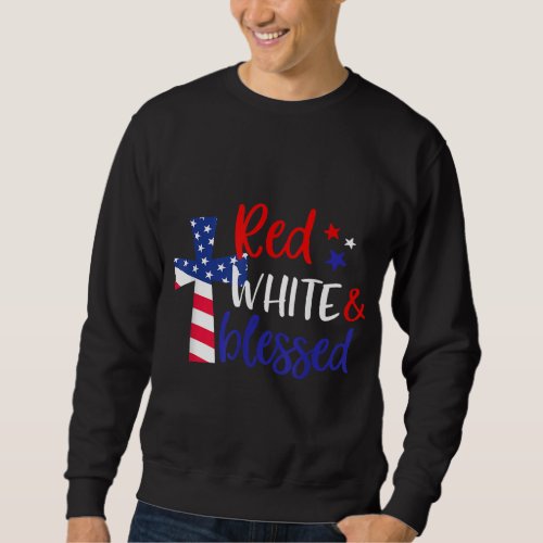 Red White Blessed American Jesus Cross Christian 4 Sweatshirt