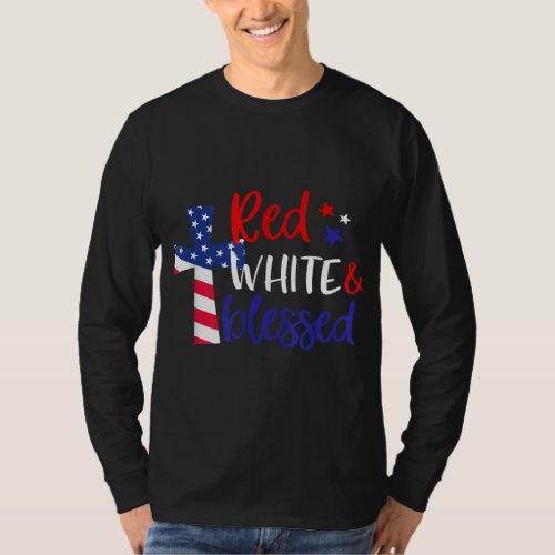 Red White Blessed American Jesus Cross Christian 4 T_Shirt