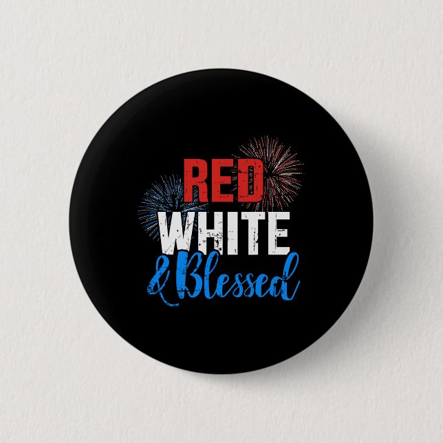 Red White Blessed For Independence Day On 4th Of J Button (Front)