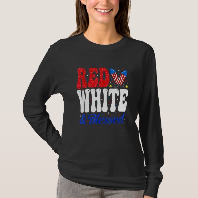 Red White Blessed Funny 4th Of July Patriotic Boys T-Shirt (Front)
