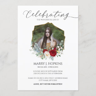 Red White Blossom Photo Celebration of Life Invitation