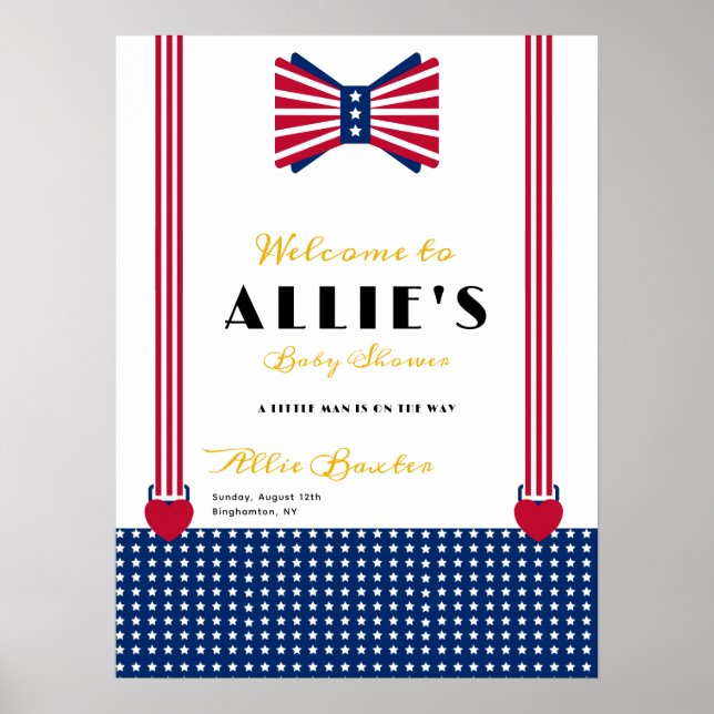 Red White Blue 4th July Baby Shower Welcome Sign (Front)