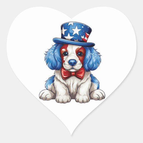 Red White Blue 4th July Dog  Heart Sticker