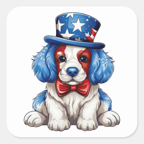 Red White Blue 4th July Dog  Square Sticker