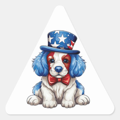 Red White Blue 4th July Dog  Triangle Sticker