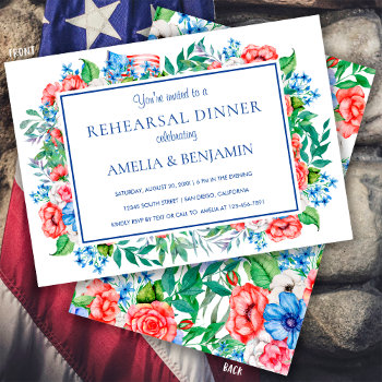 Red White Blue 4th July Wedding Rehearsal Dinner Invitation by scmyart at Zazzle