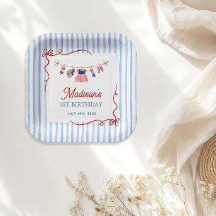 Red, White & Blue 4th of July 1st Birthday Paper Plates