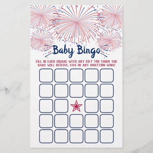 Red White  Blue 4th Of July Baby Shower Bingo