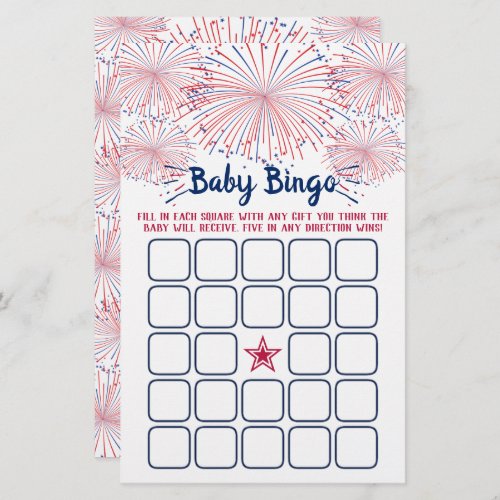 Red White  Blue 4th Of July Baby Shower Bingo