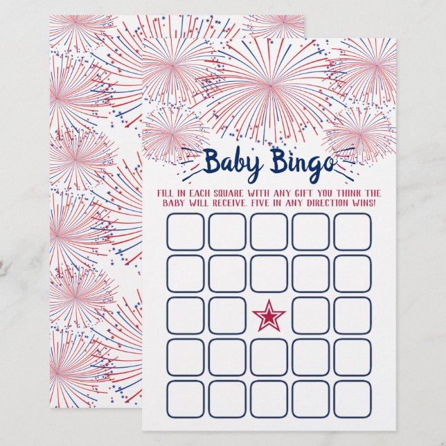 Red, White & Blue 4th Of July Baby Shower Bingo (Front/Back)