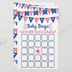 Red, White & Blue 4th Of July Baby Shower Bingo