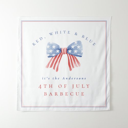 Red White Blue 4th of July Barbecue Watercolor Bow Tapestry