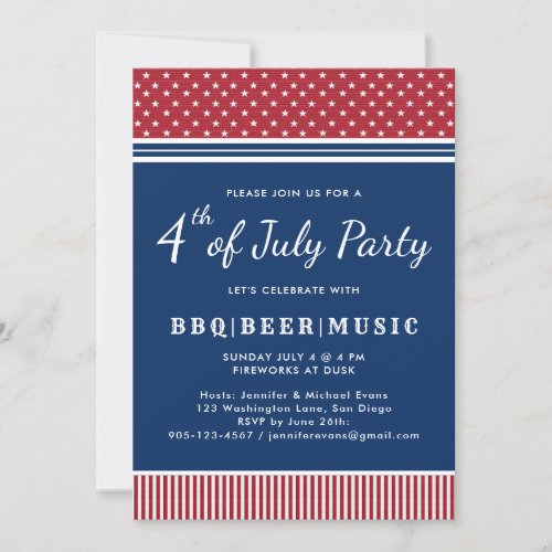 Red White Blue 4th of July BBQ Celebration Invitation