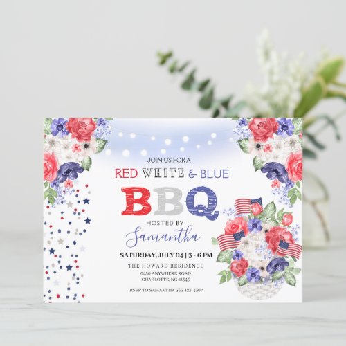 Red White  Blue 4th of July BBQ Invitation