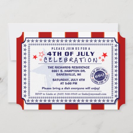 Red White & Blue 4th Of July Bbq Invite