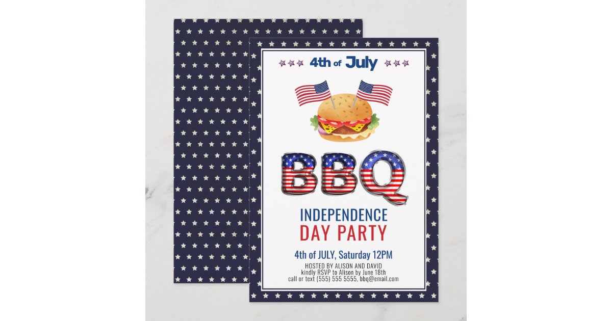 Red White Blue 4th of JULY BBQ Party Invitation | Zazzle