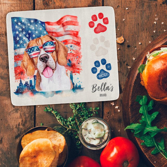 Red White Blue 4th of July Beagle American Flag Cutting Board (Creator Uploaded)