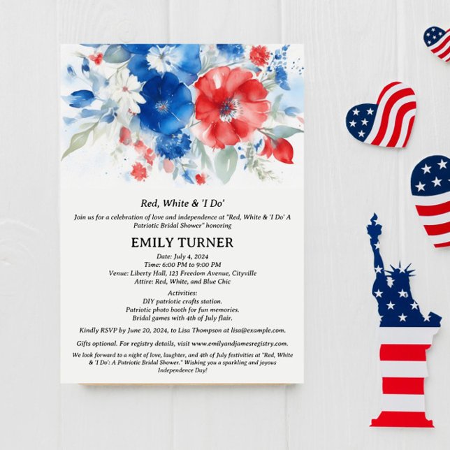 Red White Blue 4th of July Bridal Shower Invitation (Creator Uploaded)