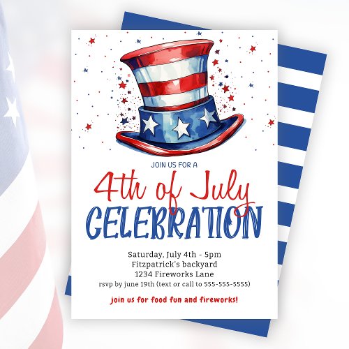 Red White Blue 4th Of July Celebration Party Invitation